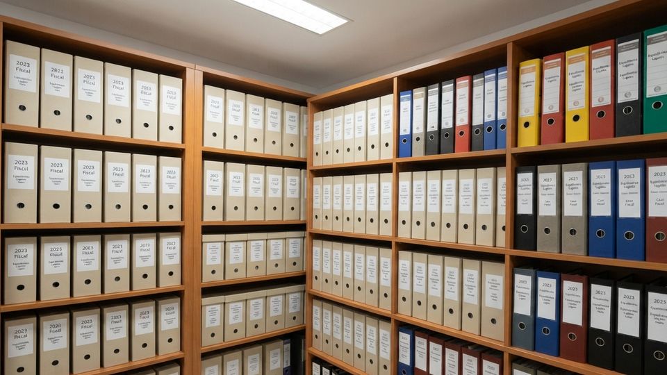 Zona de archivo y gestión documental con organización y acceso controlado.